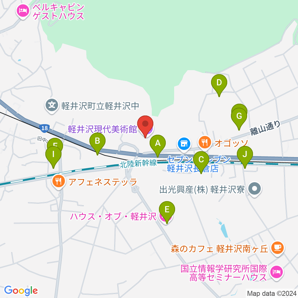 軽井沢現代美術館周辺のホテル一覧地図