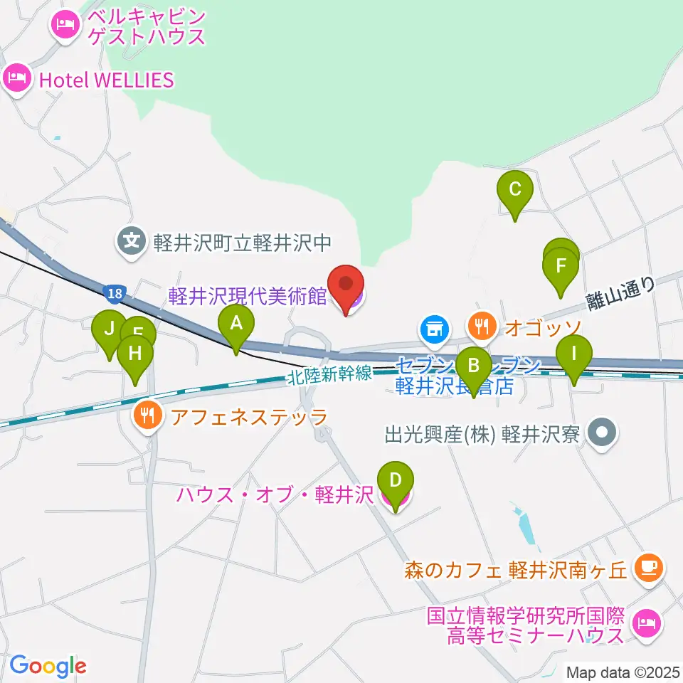 軽井沢現代美術館周辺のホテル一覧地図
