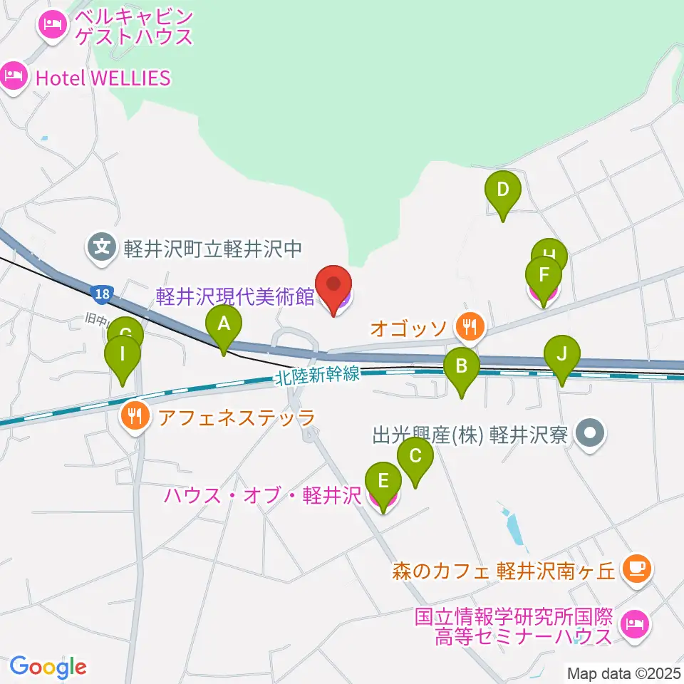 軽井沢現代美術館周辺のホテル一覧地図