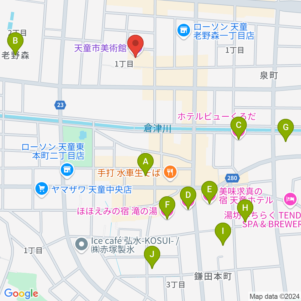 天童市美術館周辺のホテル一覧地図