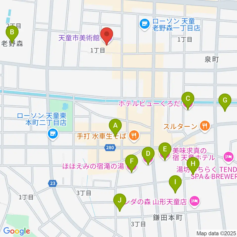 天童市美術館周辺のホテル一覧地図