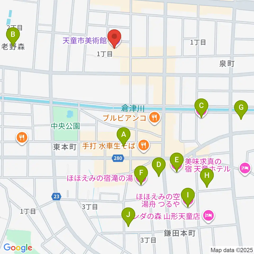 天童市美術館周辺のホテル一覧地図