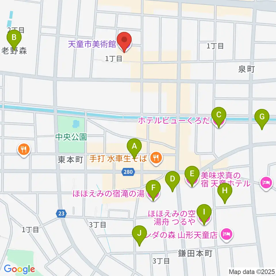 天童市美術館周辺のホテル一覧地図