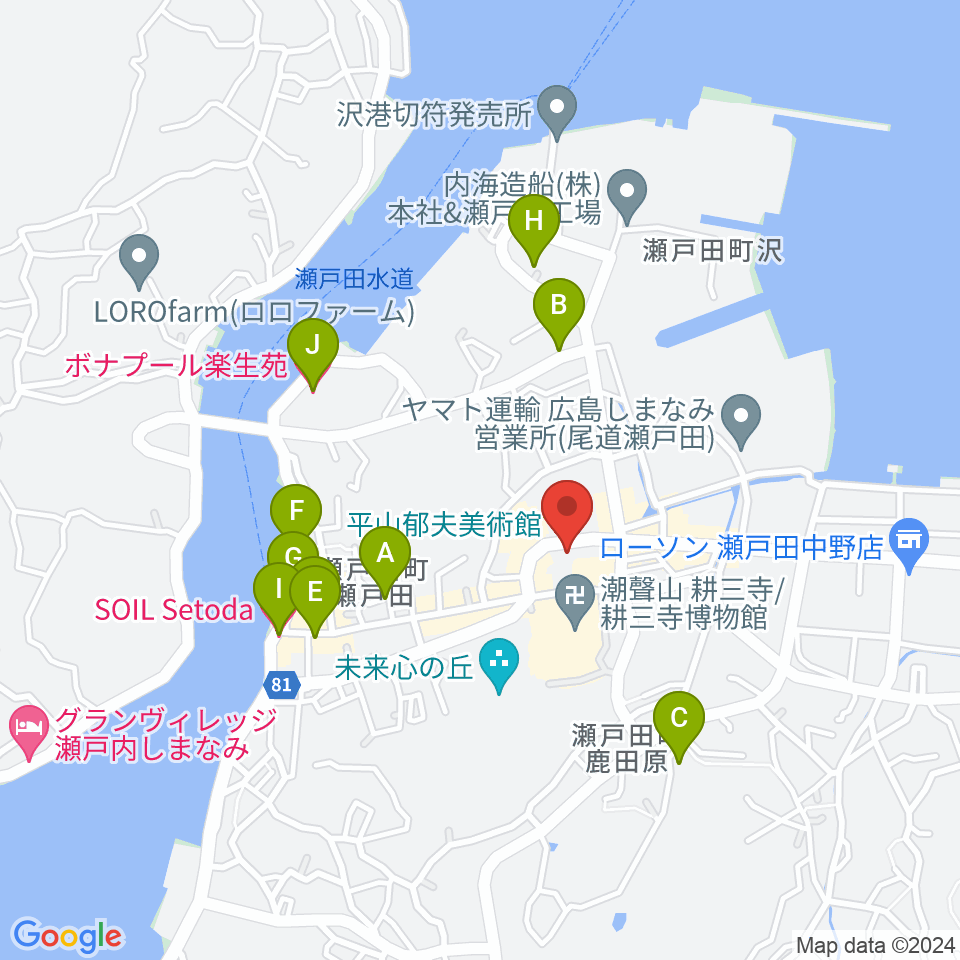 平山郁夫美術館周辺のホテル一覧地図