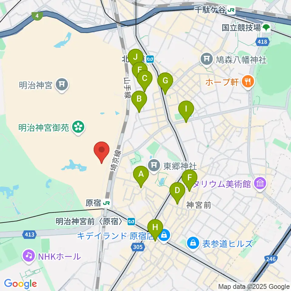 明治神宮ミュージアム周辺のホテル一覧地図