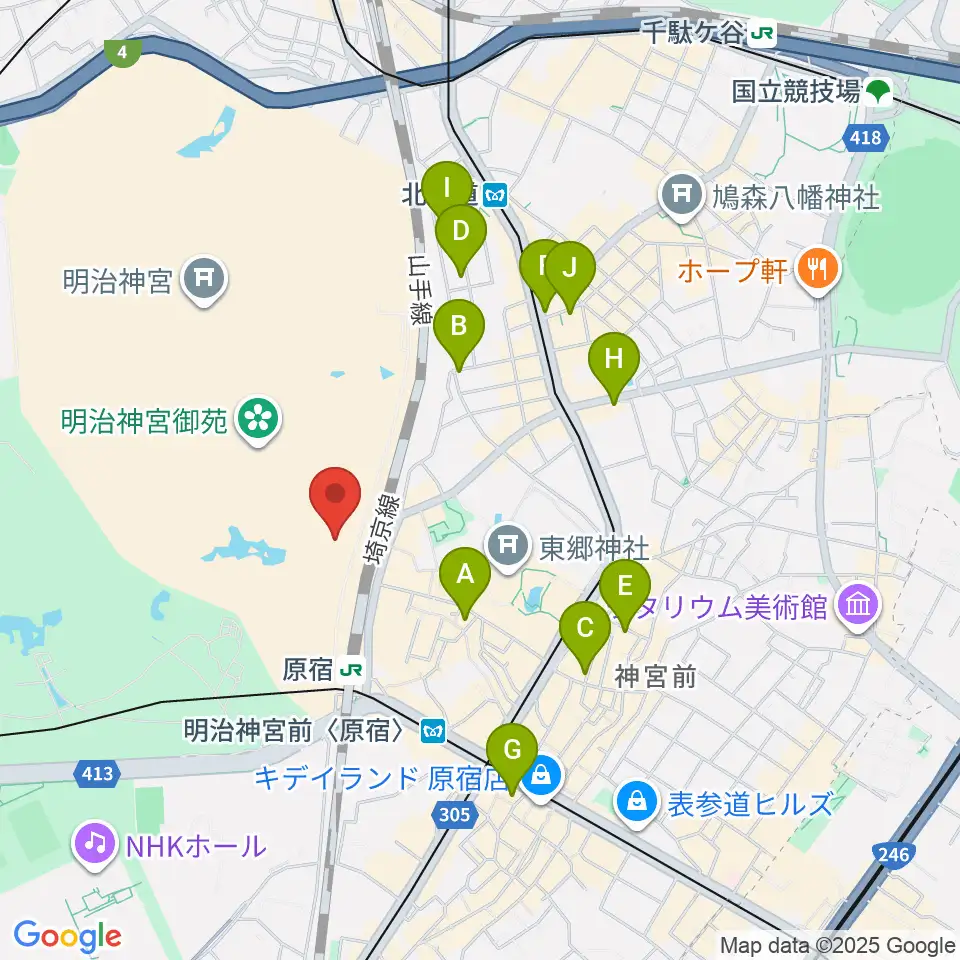 明治神宮ミュージアム周辺のホテル一覧地図