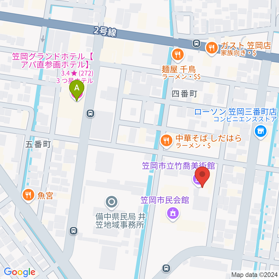 笠岡市立竹喬美術館周辺のホテル一覧地図