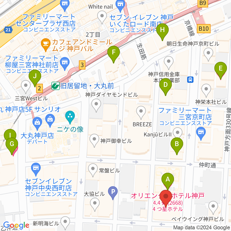 神戸市立博物館周辺のホテル一覧地図