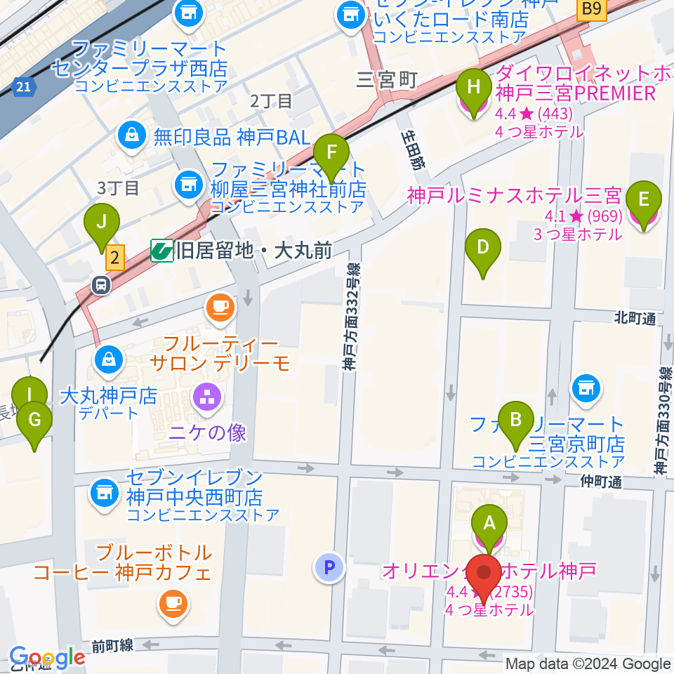 神戸市立博物館周辺のホテル一覧地図