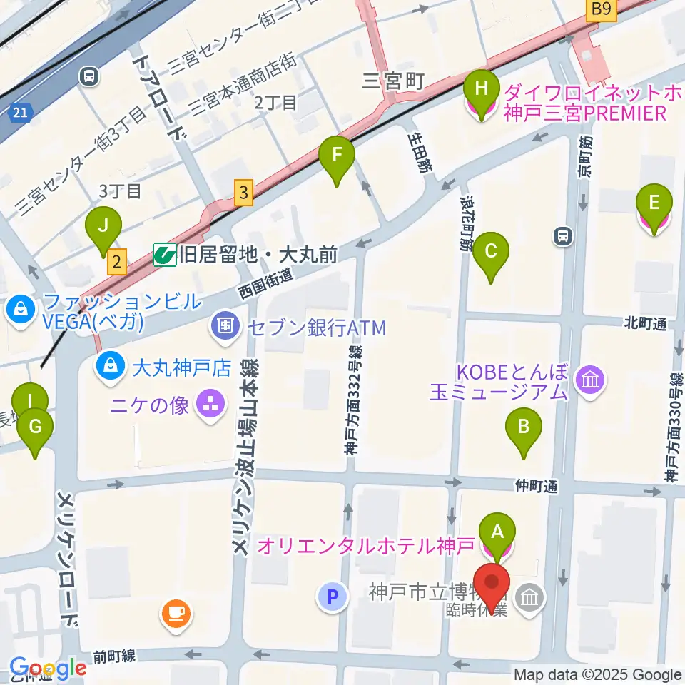 神戸市立博物館周辺のホテル一覧地図