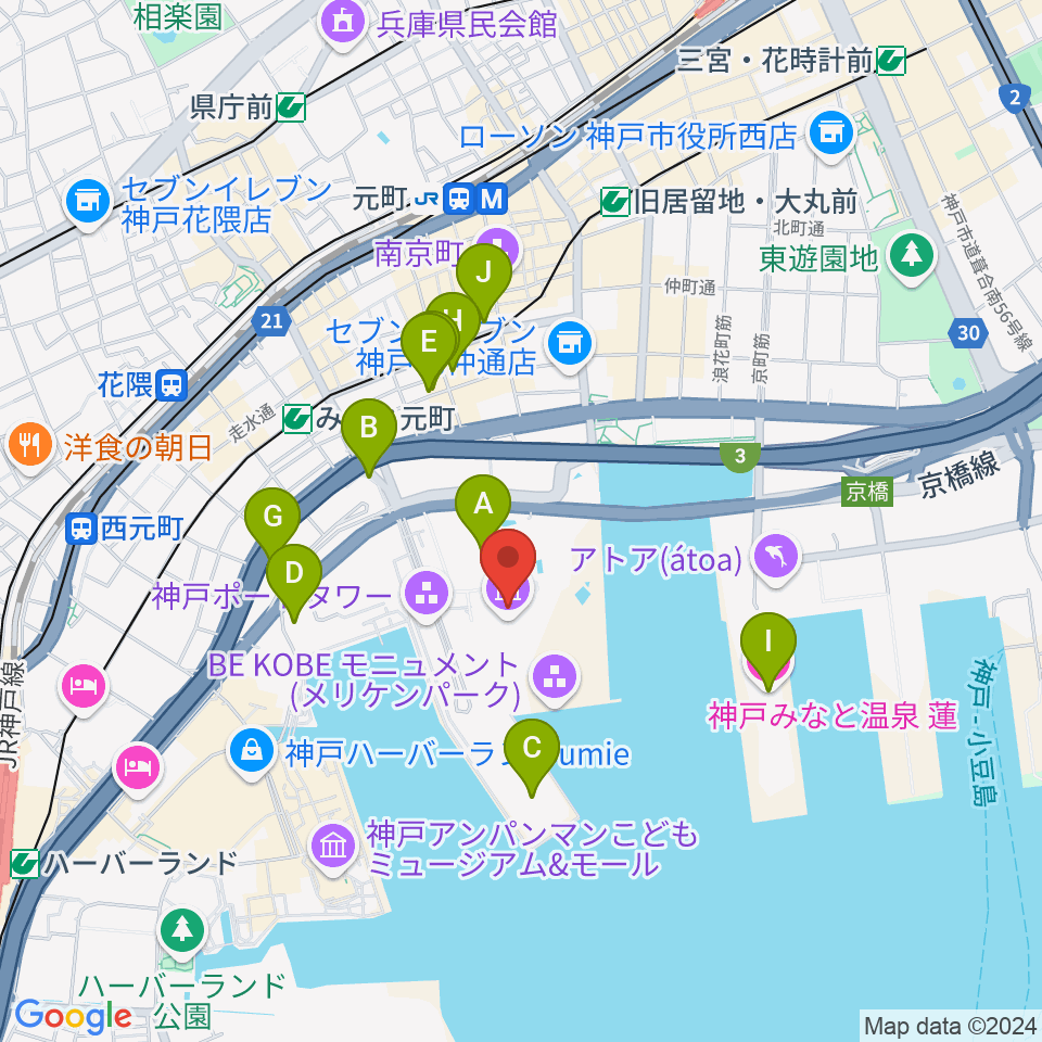 神戸海洋博物館周辺のホテル一覧地図