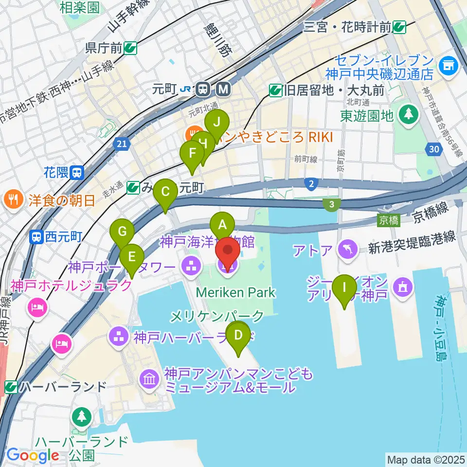 神戸海洋博物館周辺のホテル一覧地図