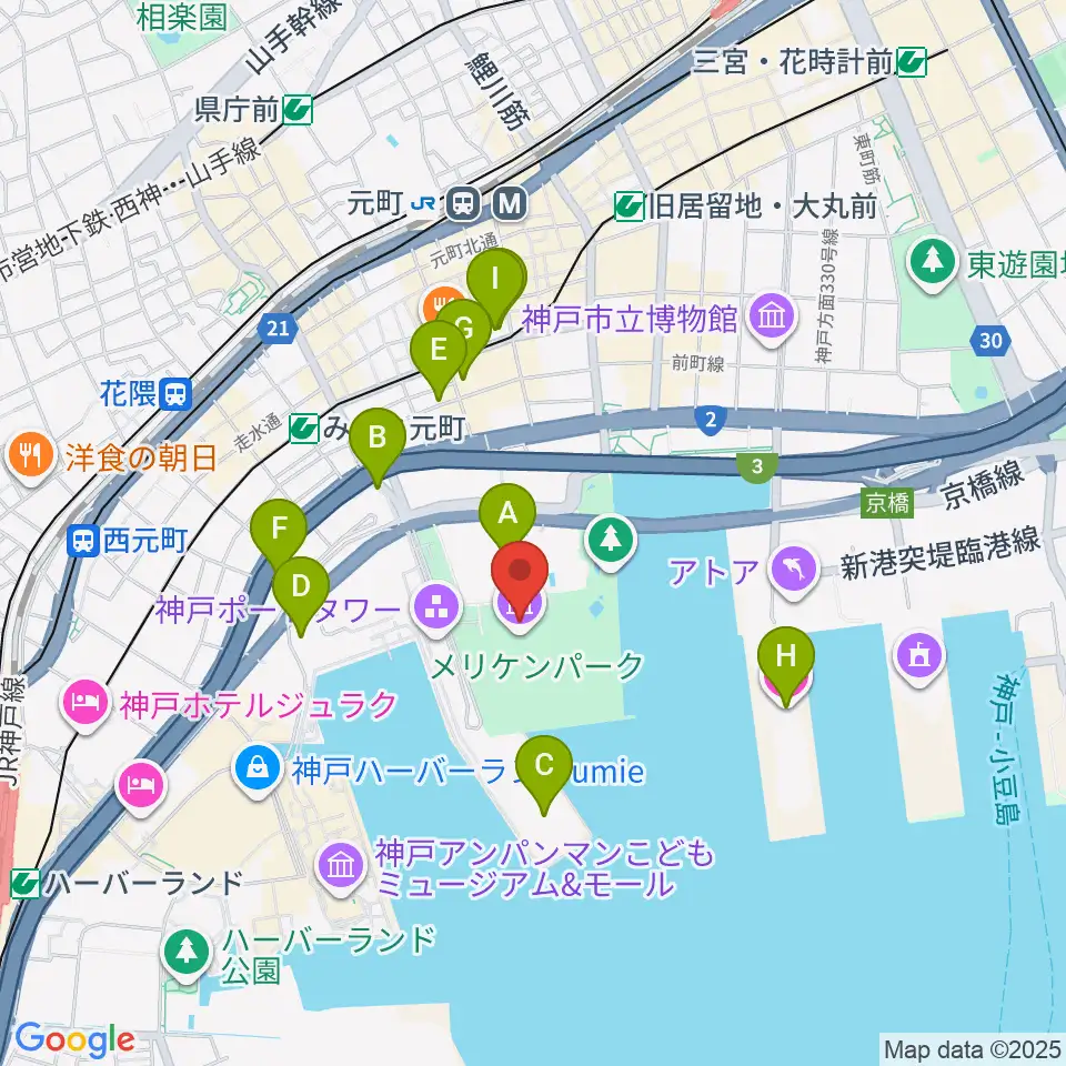 神戸海洋博物館周辺のホテル一覧地図