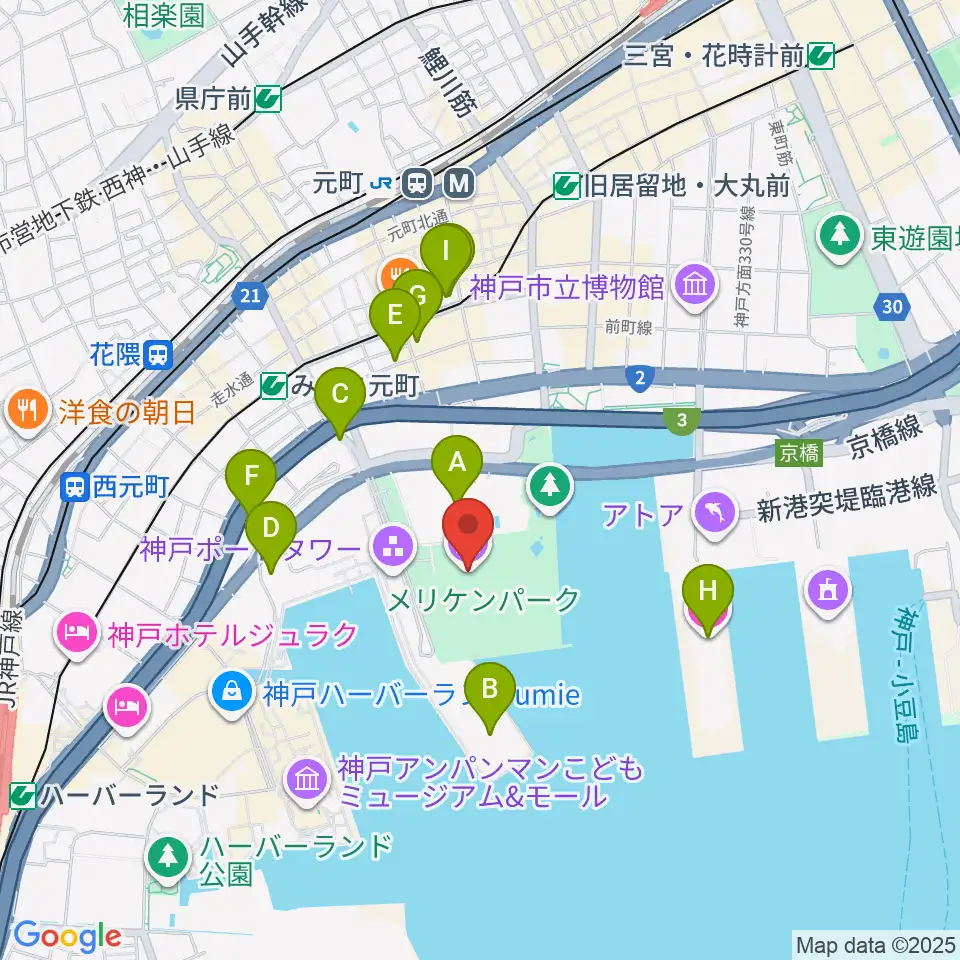 神戸海洋博物館周辺のホテル一覧地図