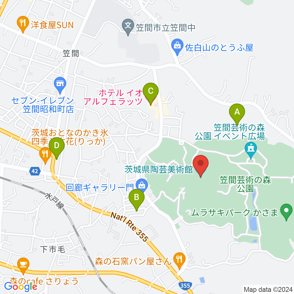 茨城県陶芸美術館周辺のホテル一覧地図