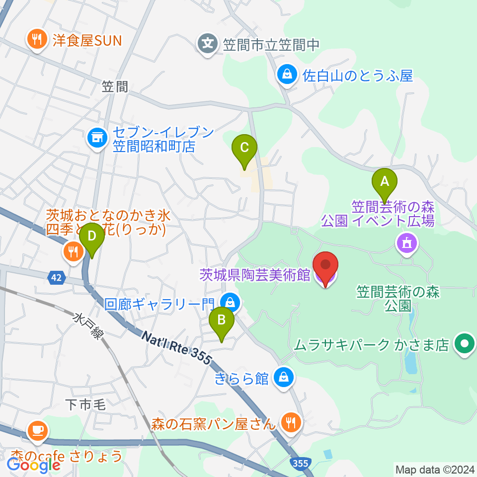 茨城県陶芸美術館周辺のホテル一覧地図