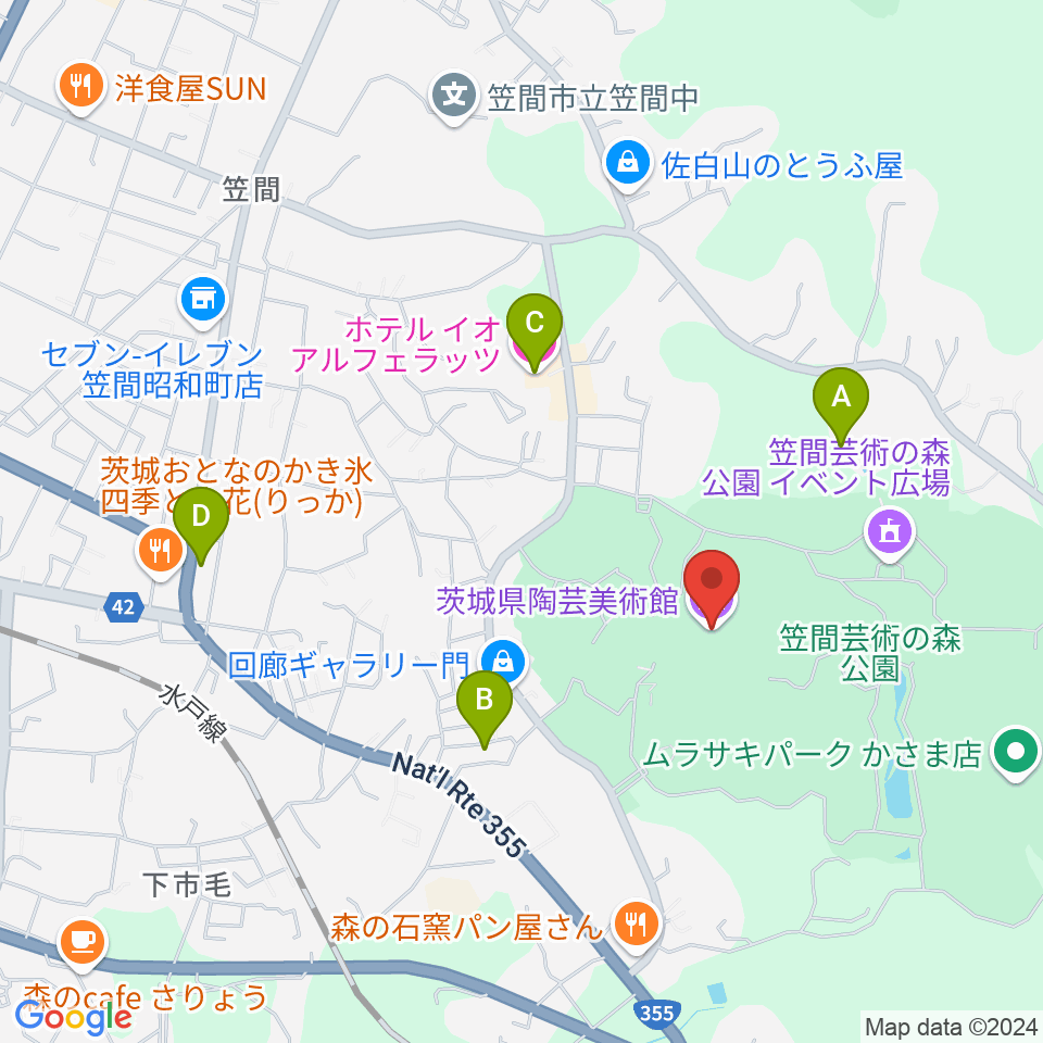 茨城県陶芸美術館周辺のホテル一覧地図