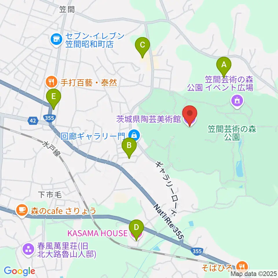 茨城県陶芸美術館周辺のホテル一覧地図