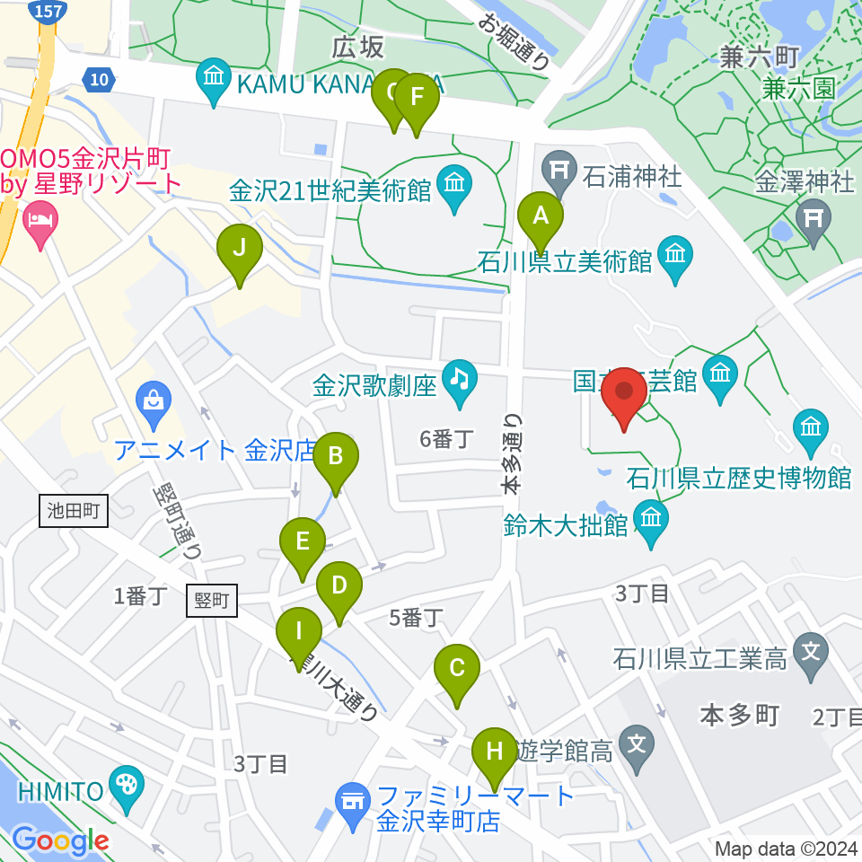 金沢市立中村記念美術館周辺のホテル一覧地図