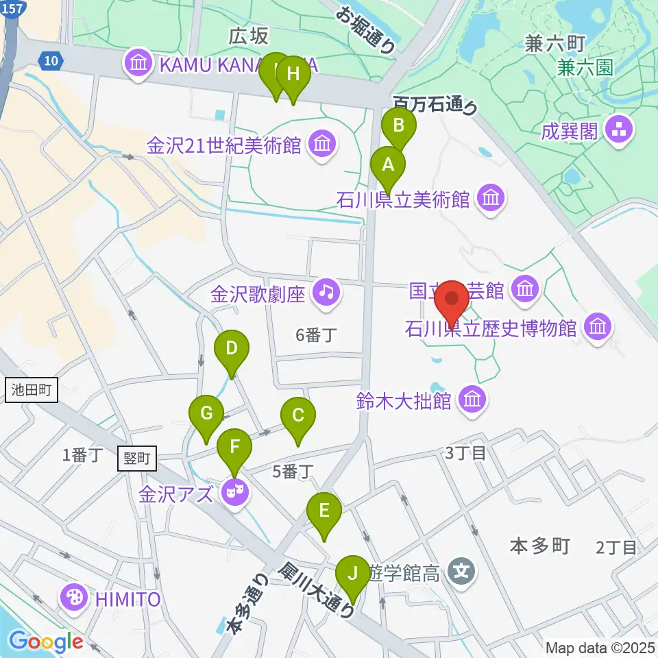 金沢市立中村記念美術館周辺のホテル一覧地図
