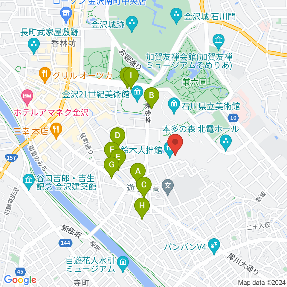 鈴木大拙館周辺のホテル一覧地図