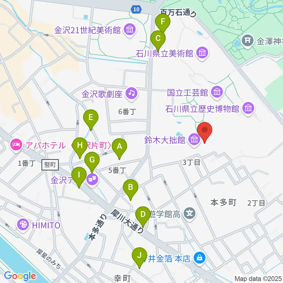 鈴木大拙館周辺のホテル一覧地図