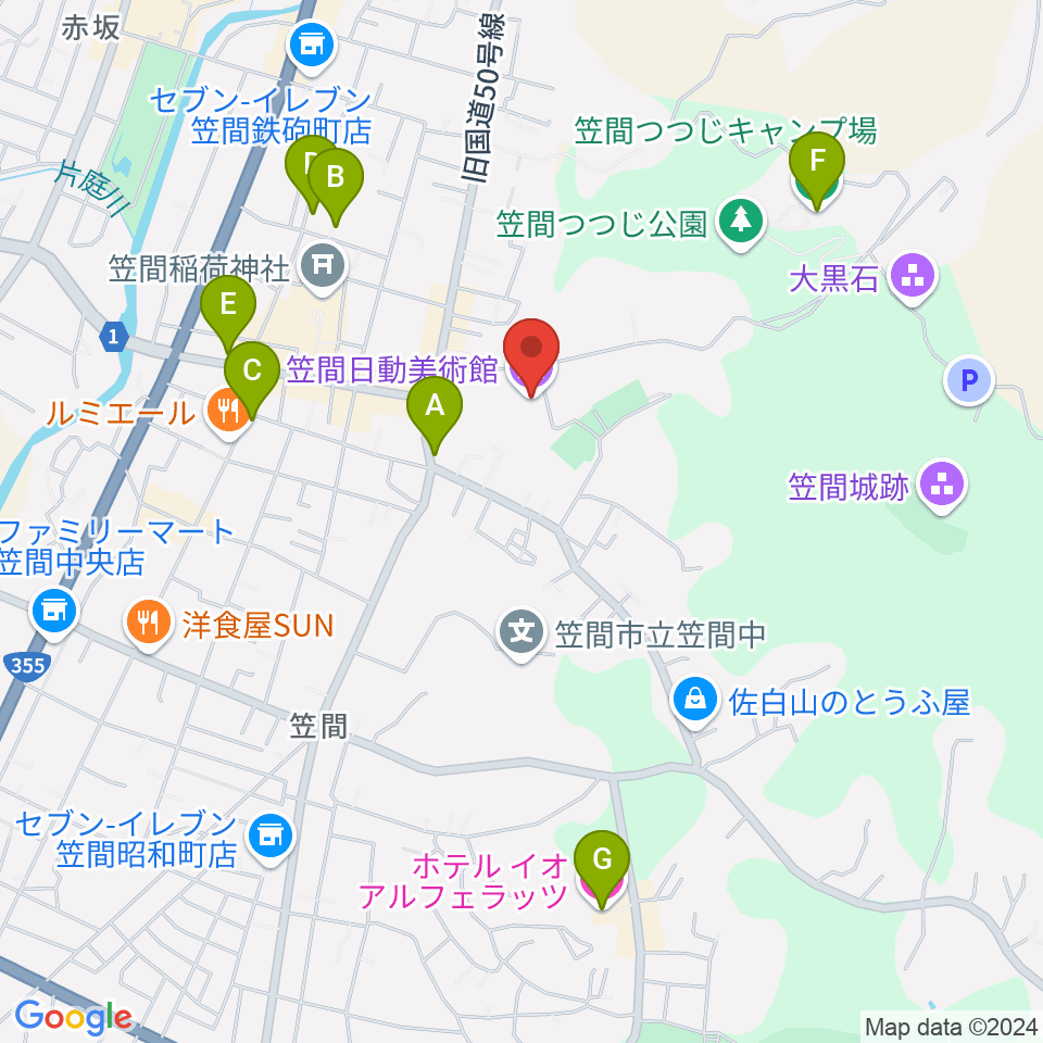 笠間日動美術館周辺のホテル一覧地図