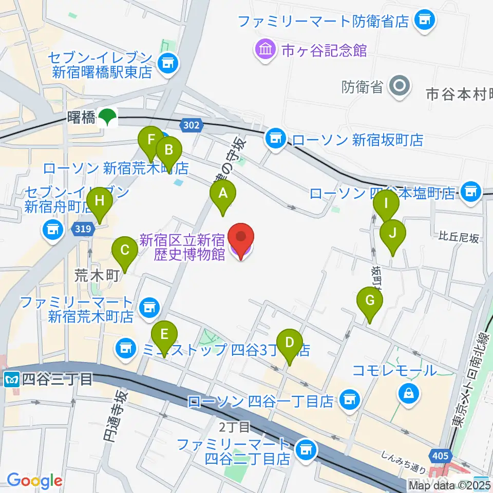 新宿歴史博物館周辺のホテル一覧地図