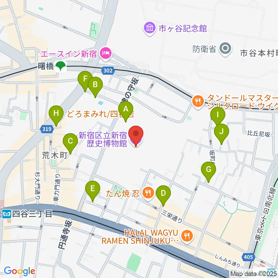 新宿歴史博物館周辺のホテル一覧地図