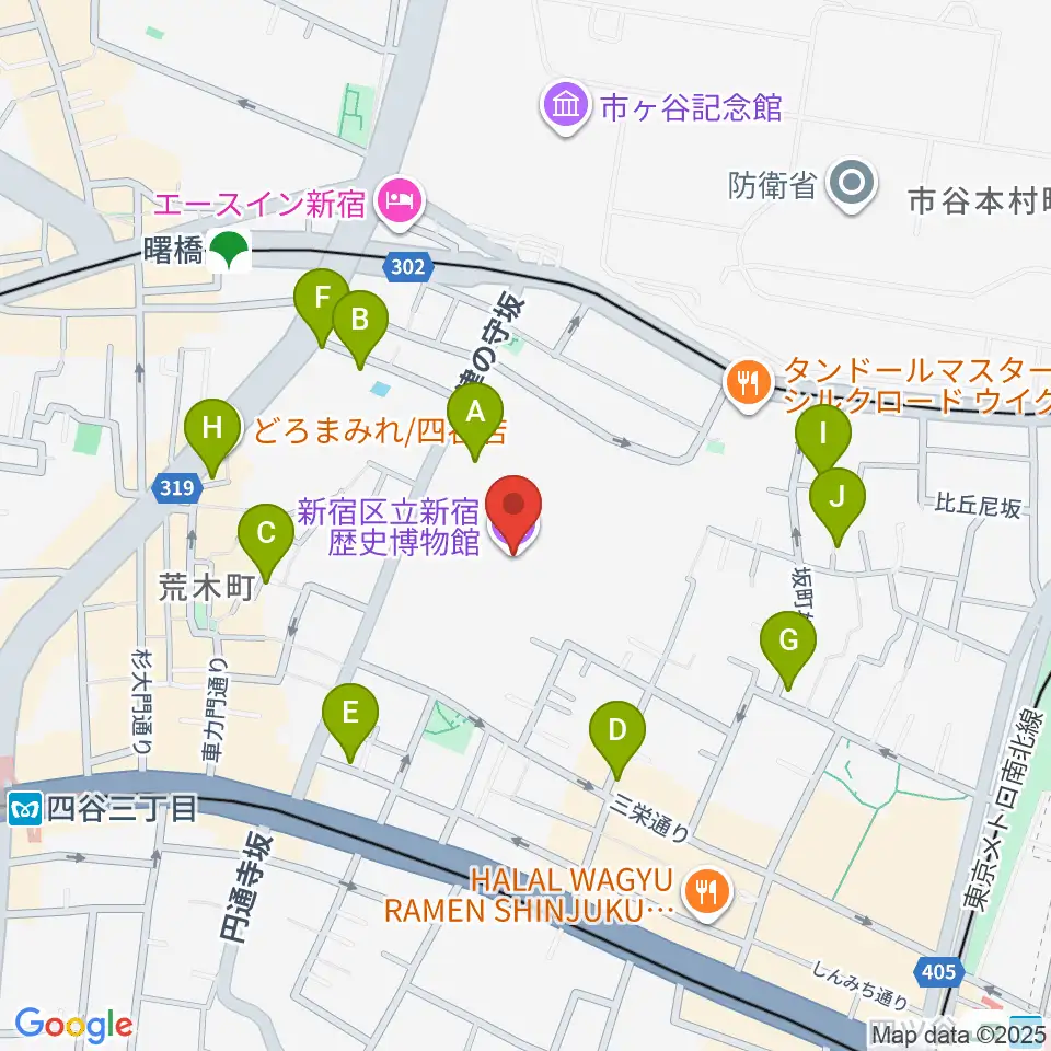 新宿歴史博物館周辺のホテル一覧地図