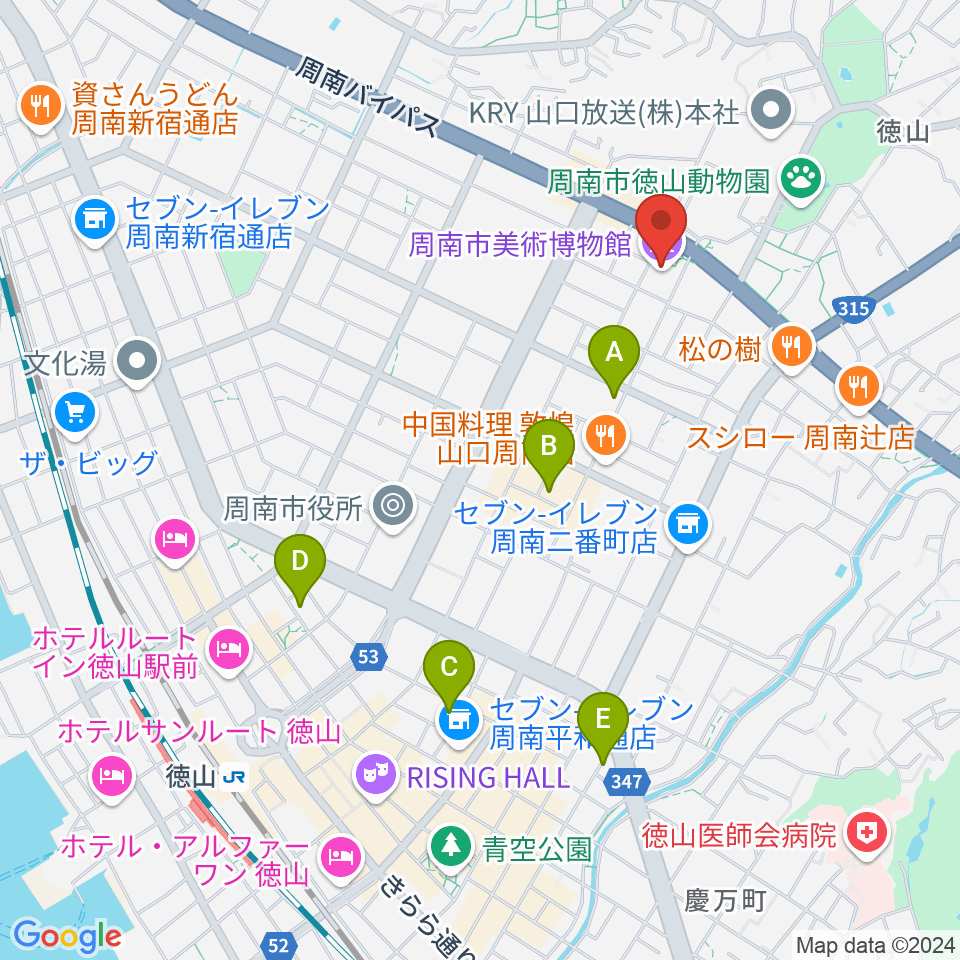 周南市美術博物館周辺のホテル一覧地図