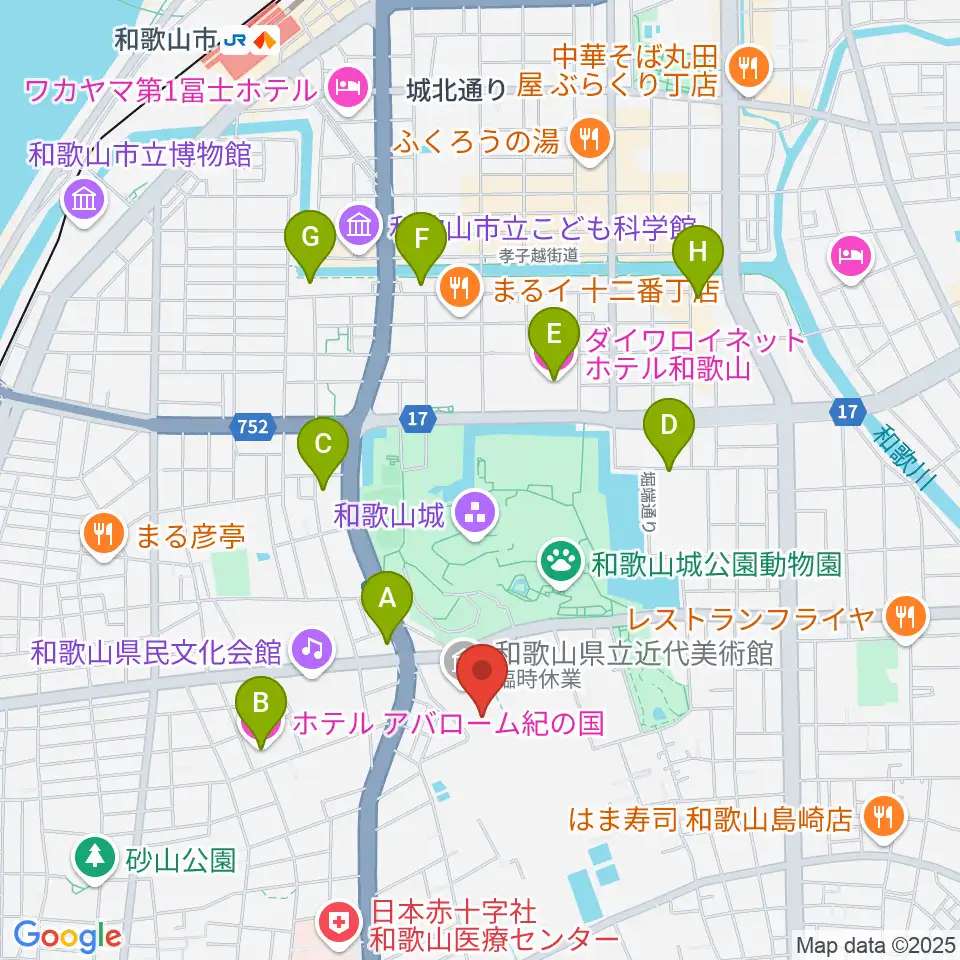 和歌山県立博物館周辺のホテル一覧地図