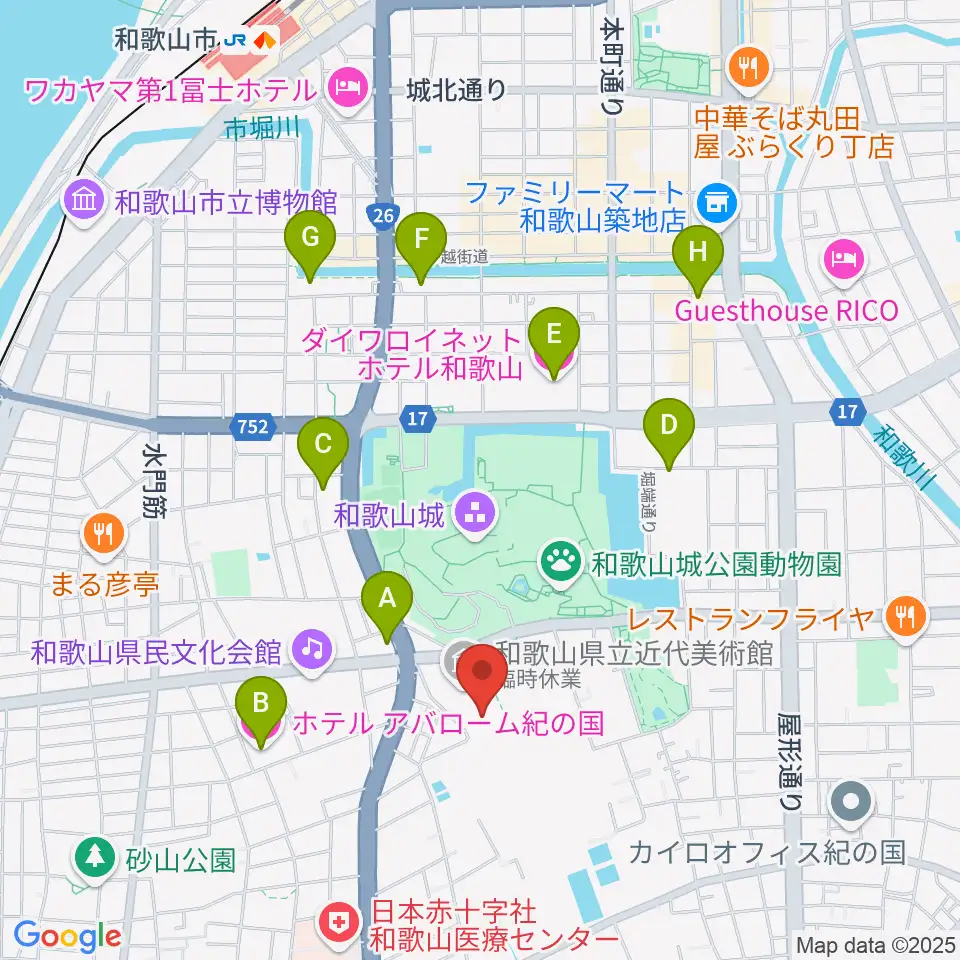和歌山県立博物館周辺のホテル一覧地図