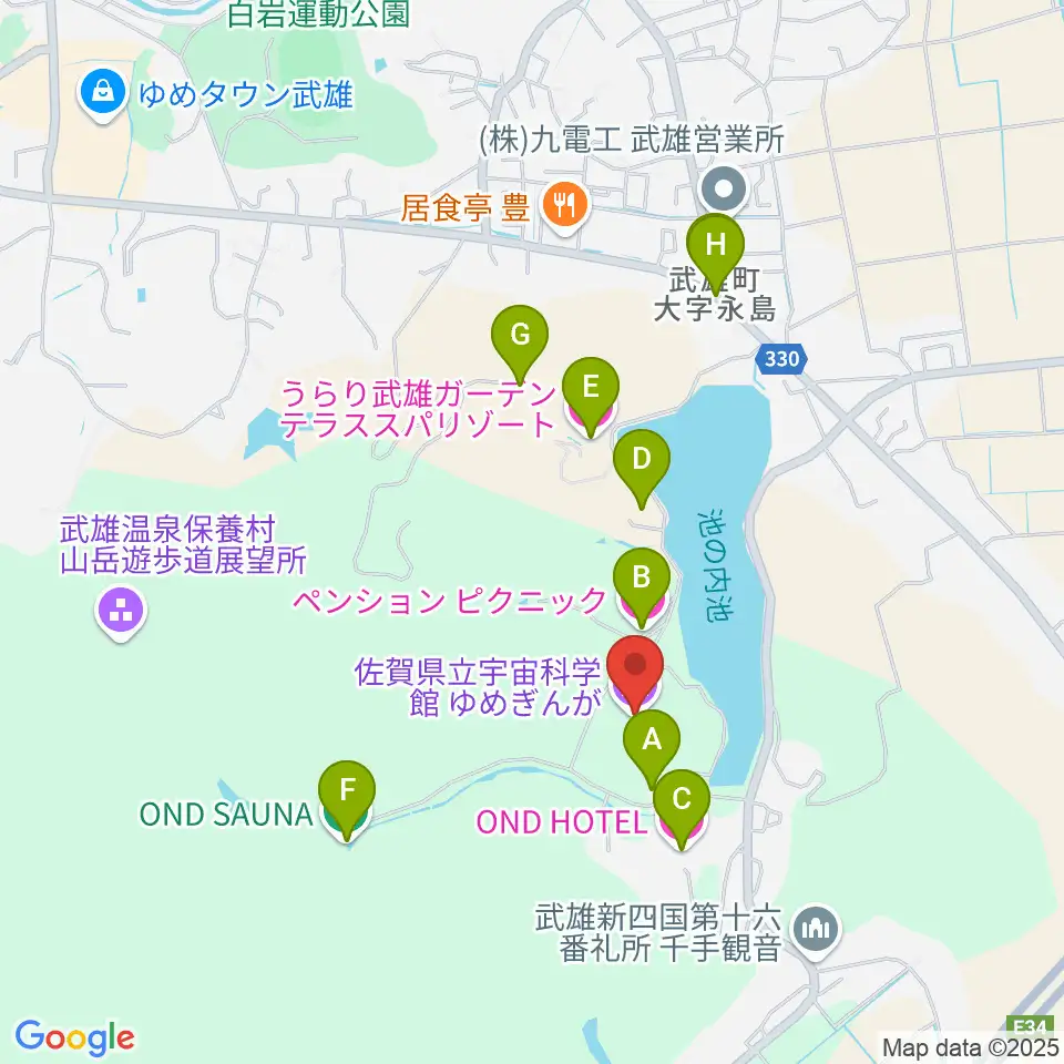 佐賀県立宇宙科学館ゆめぎんが周辺のホテル一覧地図