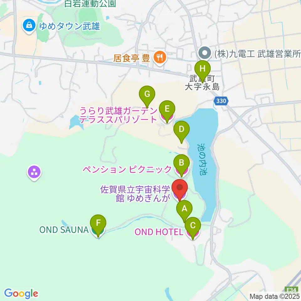 佐賀県立宇宙科学館ゆめぎんが周辺のホテル一覧地図