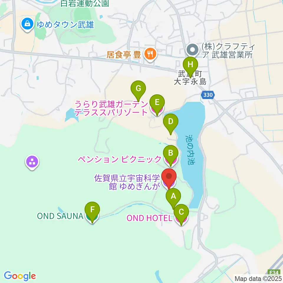 佐賀県立宇宙科学館ゆめぎんが周辺のホテル一覧地図