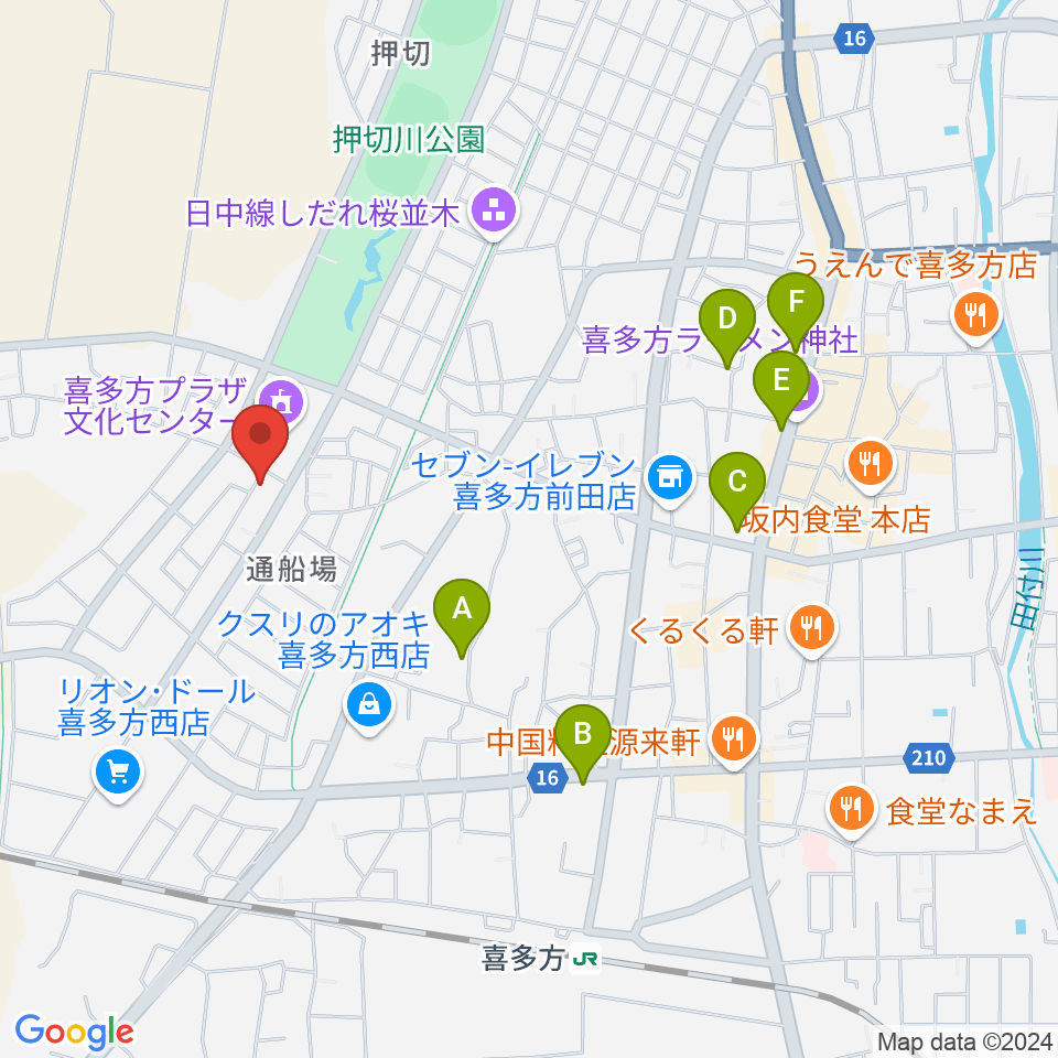 喜多方市美術館周辺のホテル一覧地図