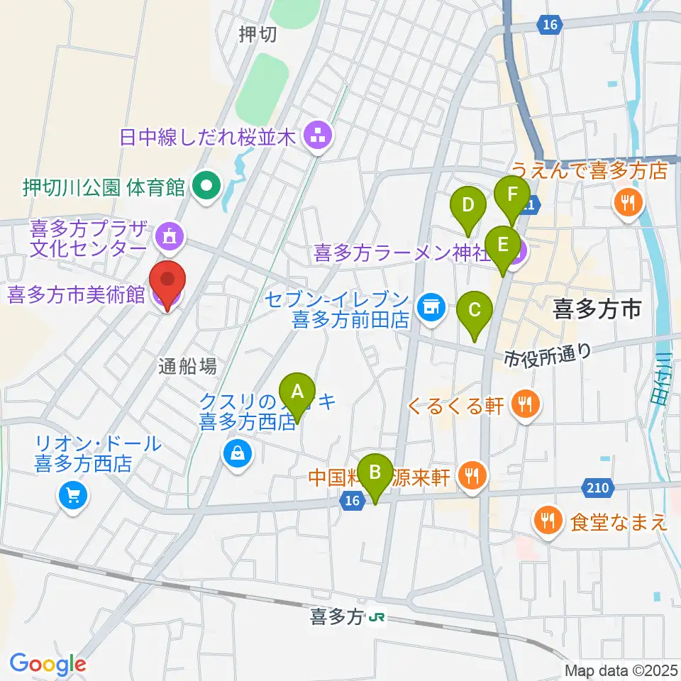 喜多方市美術館周辺のホテル一覧地図