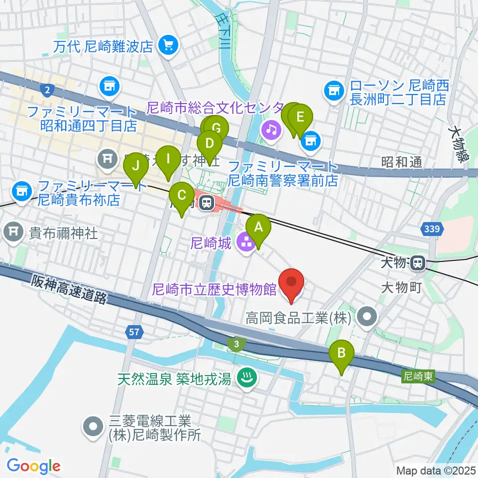 尼崎市立歴史博物館周辺のホテル一覧地図