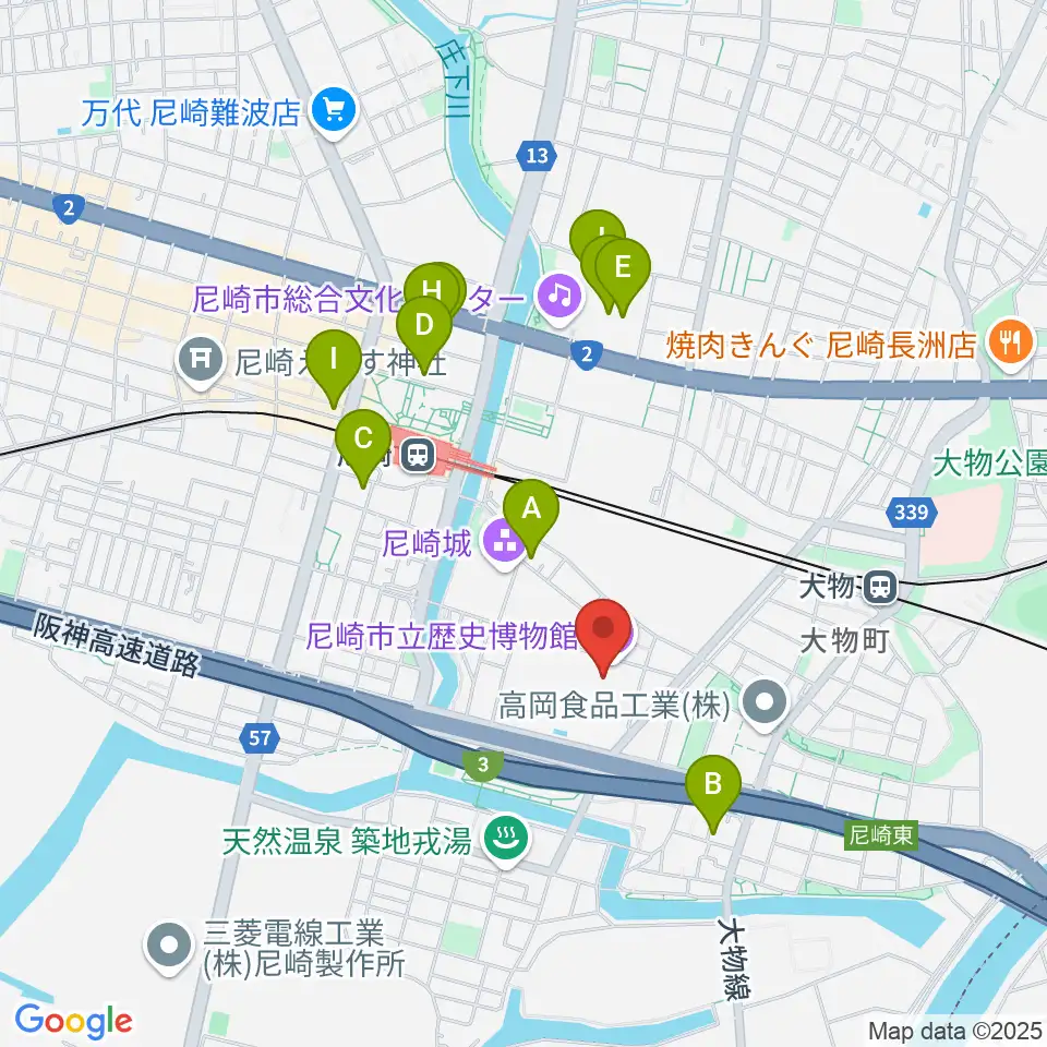尼崎市立歴史博物館周辺のホテル一覧地図