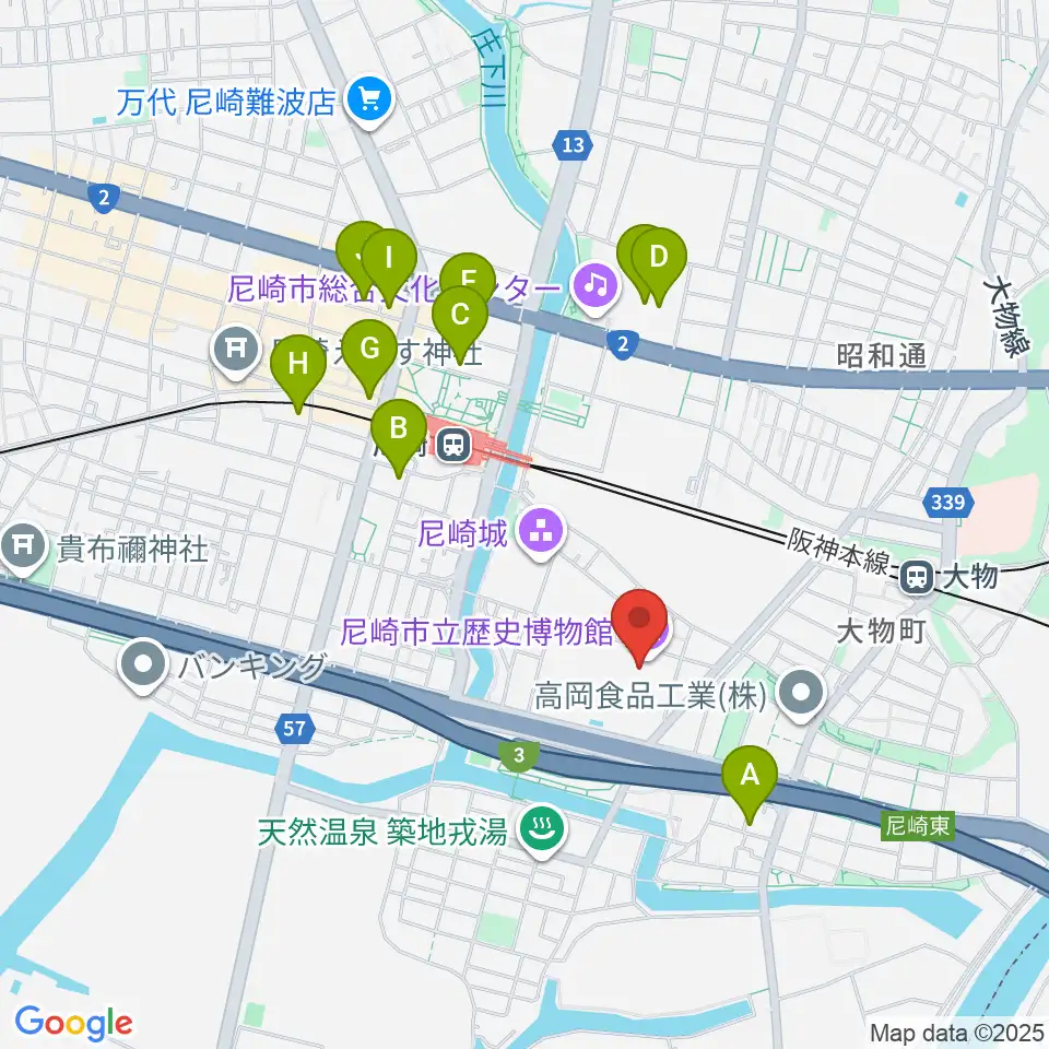 尼崎市立歴史博物館周辺のホテル一覧地図
