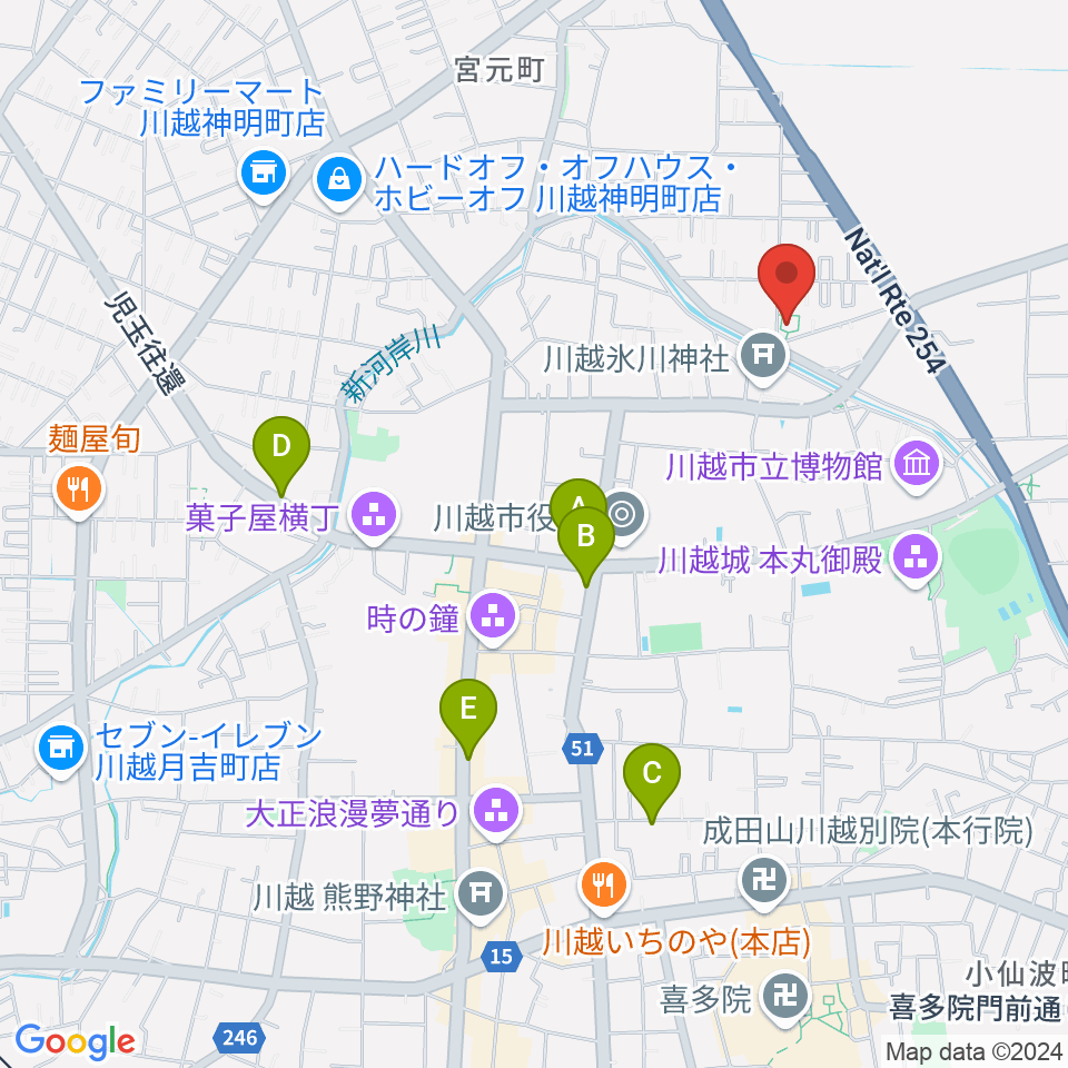 ヤオコー川越美術館（三栖右嗣記念館）周辺のホテル一覧地図