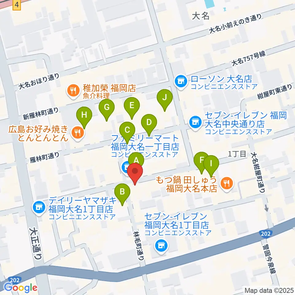 福岡大名ライブハウス秘密周辺のホテル一覧地図