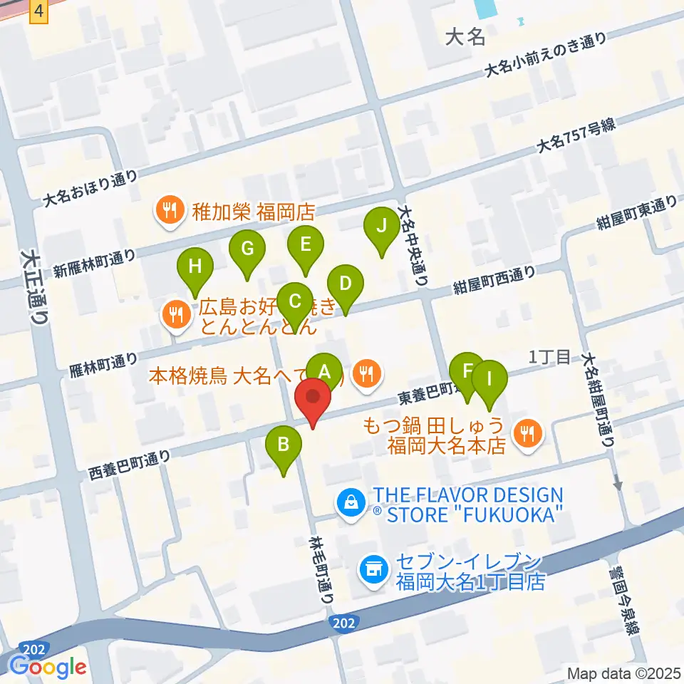 福岡大名ライブハウス秘密周辺のホテル一覧地図