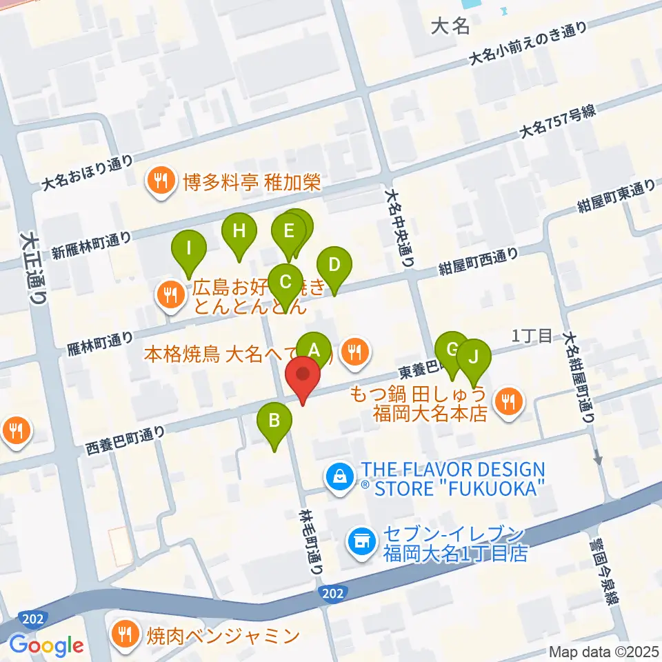 福岡大名ライブハウス秘密周辺のホテル一覧地図