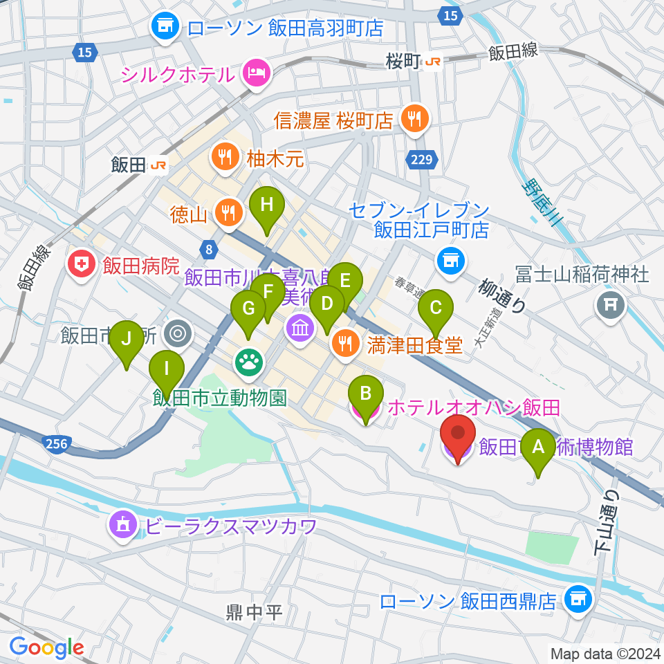 飯田市美術博物館周辺のホテル一覧地図