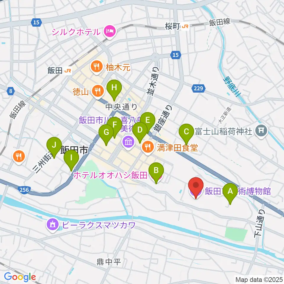 飯田市美術博物館周辺のホテル一覧地図
