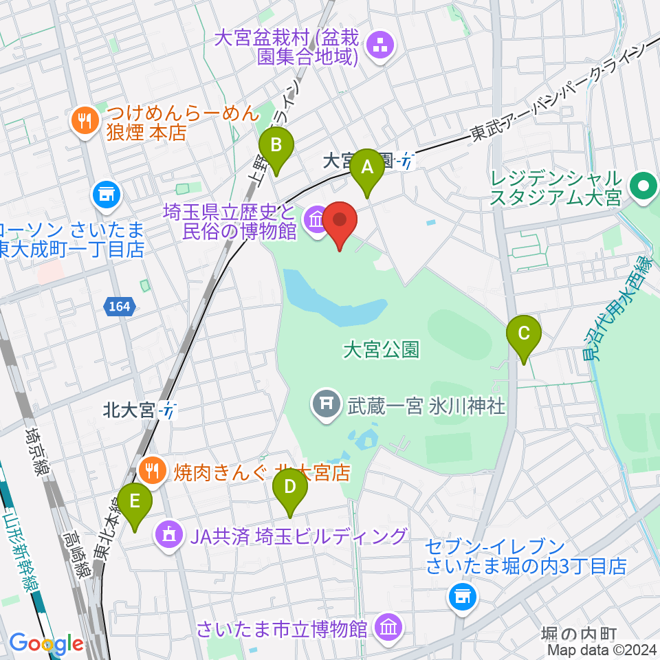 埼玉県立歴史と民俗の博物館周辺のホテル一覧地図