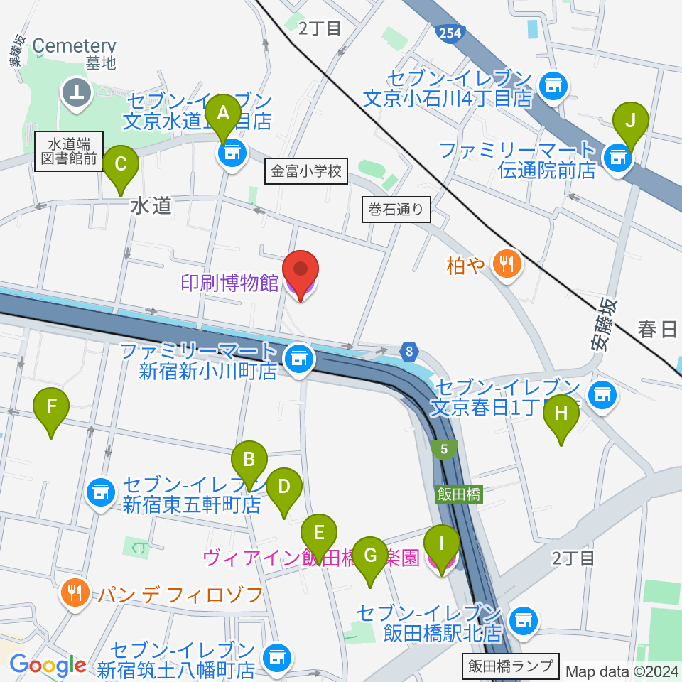 印刷博物館周辺のホテル一覧地図