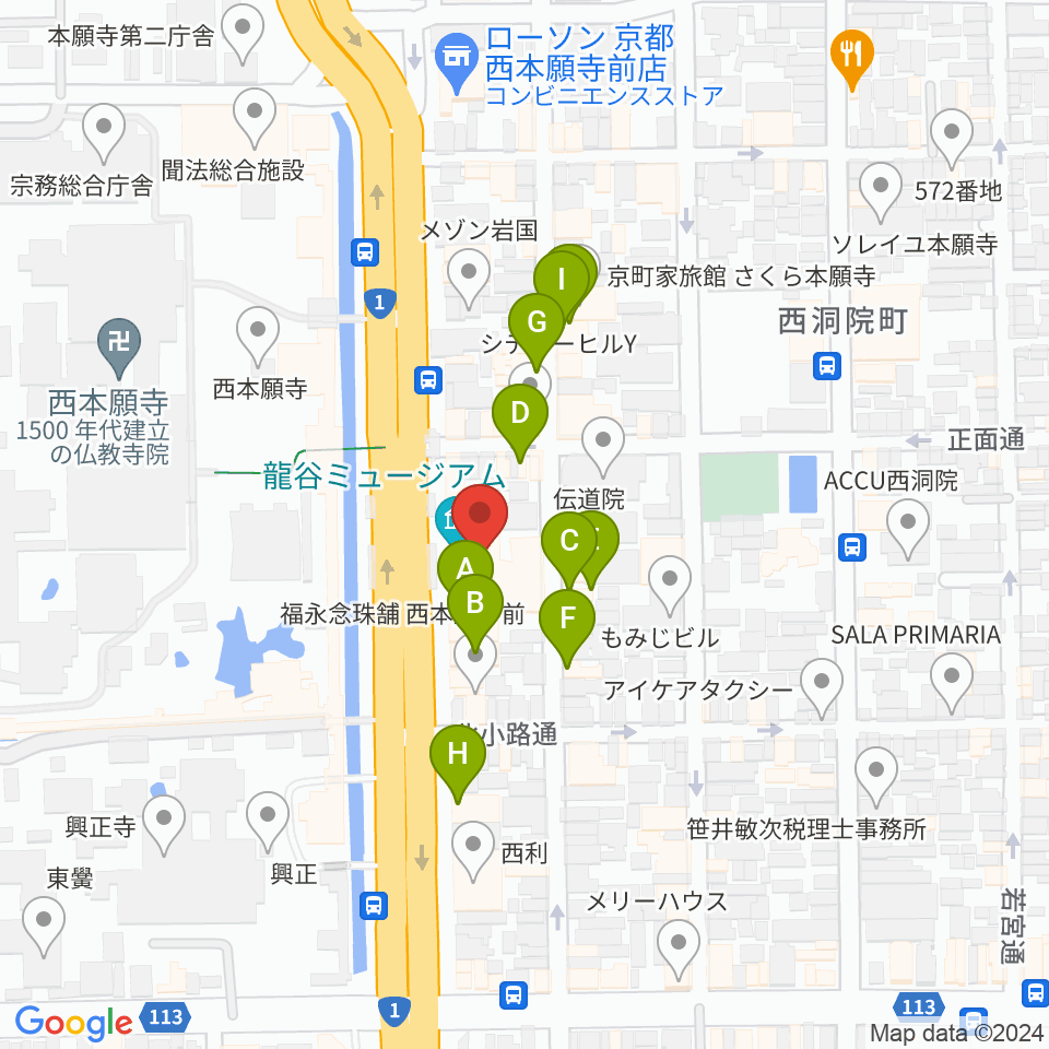 龍谷ミュージアム周辺のホテル一覧地図